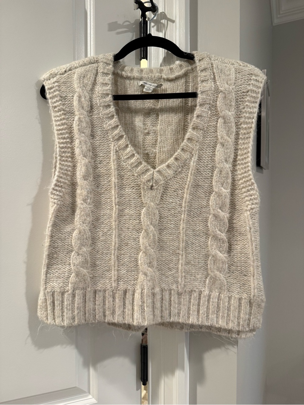 American Eagle Outfitters Cream Cable Knit V-Neck Sweater Vest